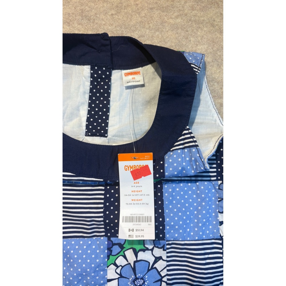Gymboree Girls Blue Patchwork Floral Polka Dot Striped Shift Dress Size 10 NWT - Picture 2 of 5